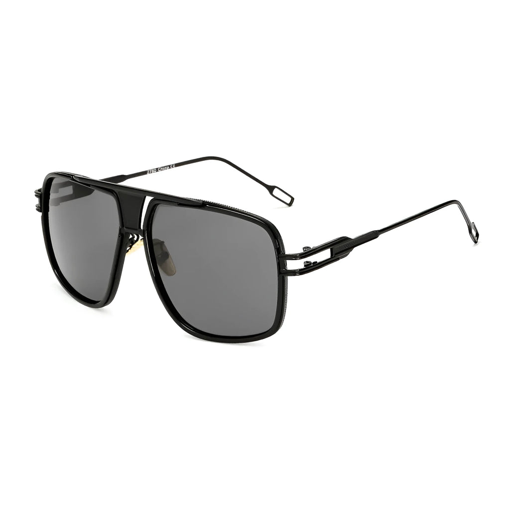 Men's square UV400 sunglasses with black plastic and metal goggle frame and acrylic lenses