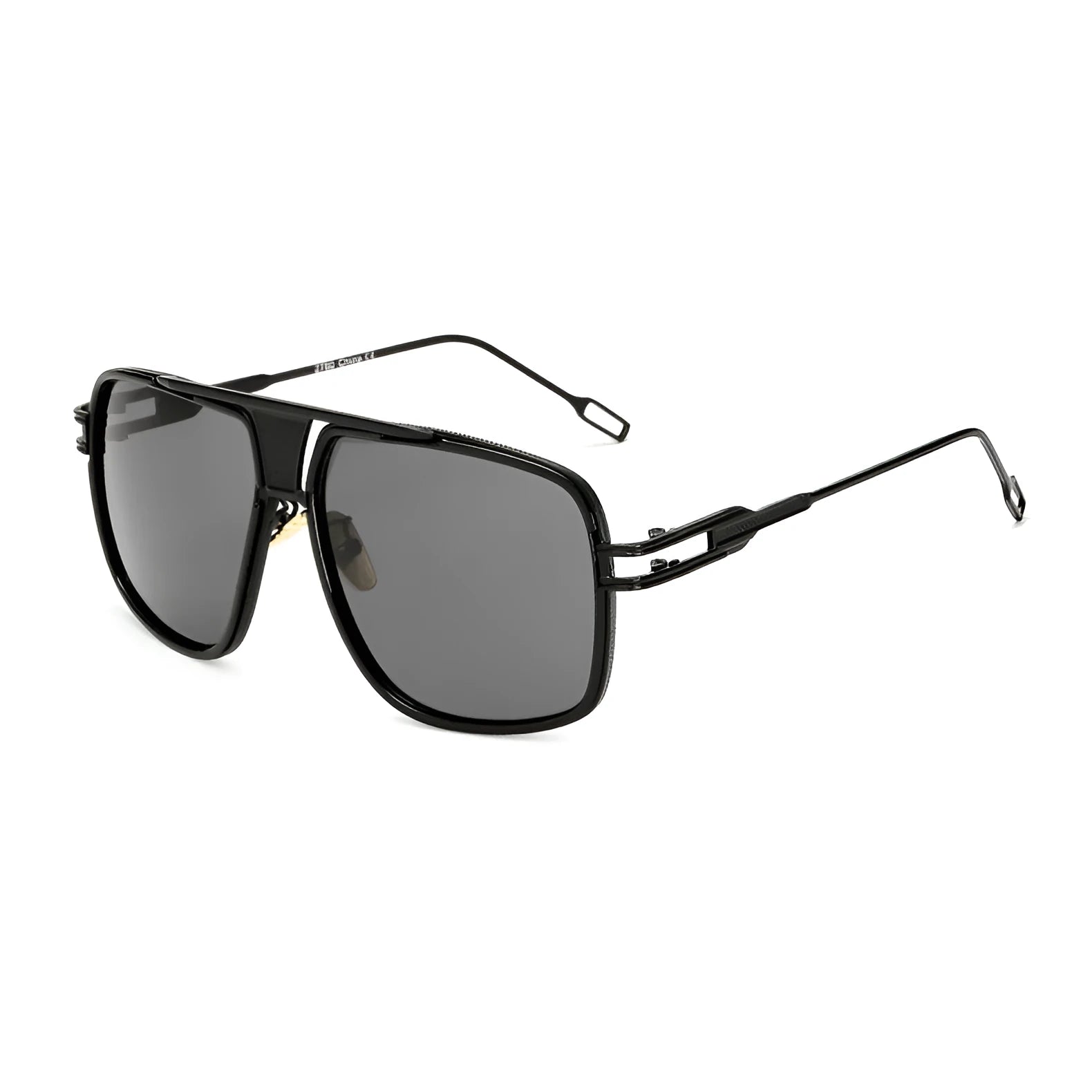 Men's square UV400 sunglasses with black plastic and metal goggle frame and acrylic lenses