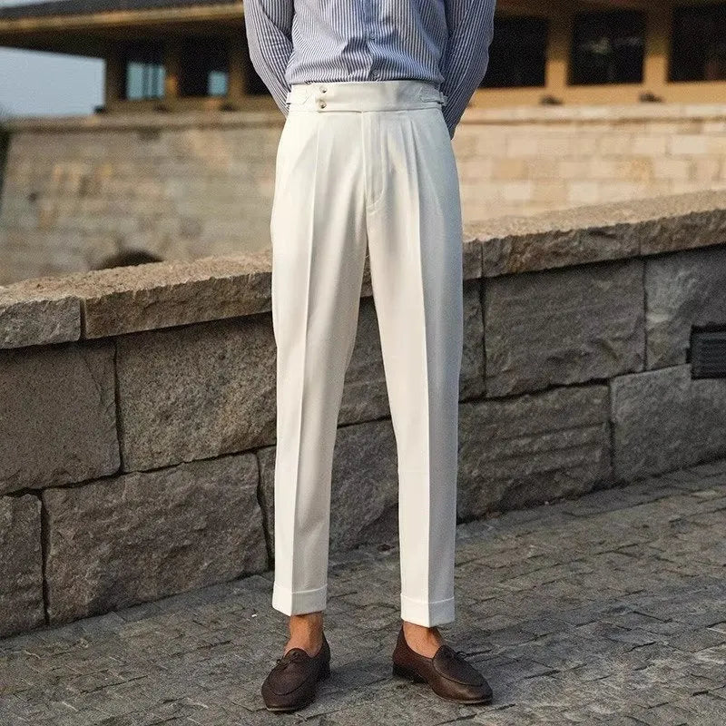 Straight leg slim fit suit trousers in polyester blend fabric for business formal wear