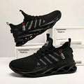 Men's black Korean style casual running shoes with mesh upper and cross strap details