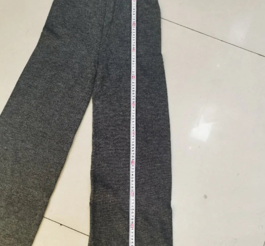 Women’s side-slit sweater suit set in dark grey with trousers and acrylic fabric