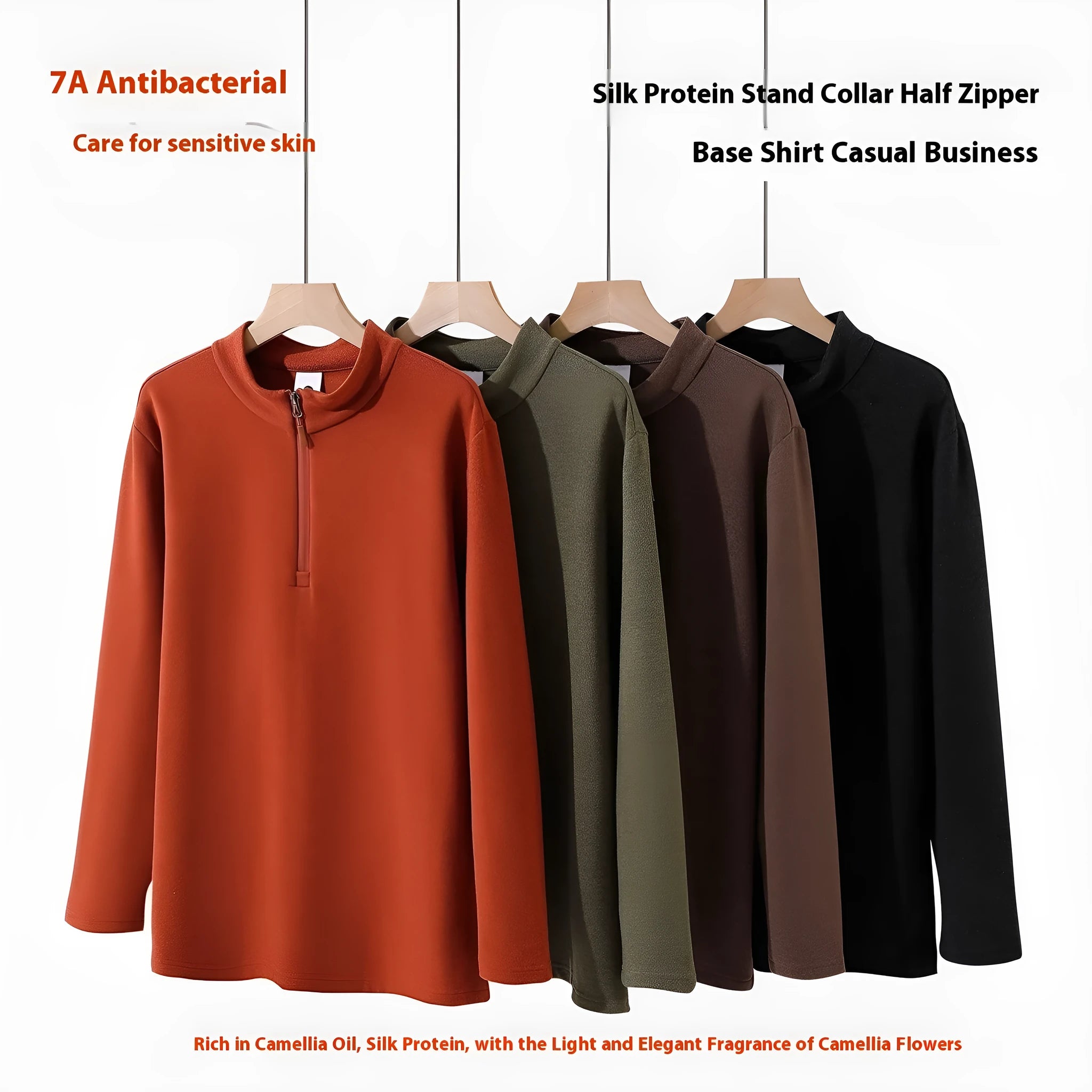 Men's stand collar half zip pullover sweater in solid colour with dimensional patch pocket on front