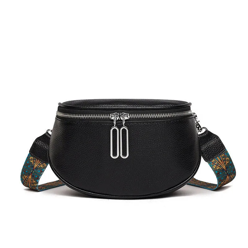 Women's soft PU leather messenger bag in saddle shape with cross-body strap