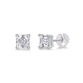 Pair of square cut moissanite stud earrings in S925 silver with platinum plating, gold colour finish, in gift box with GRA certificate