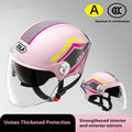 3C certified motorcycle half helmet with fixed sun visor and dual side mirrors in light brown colour