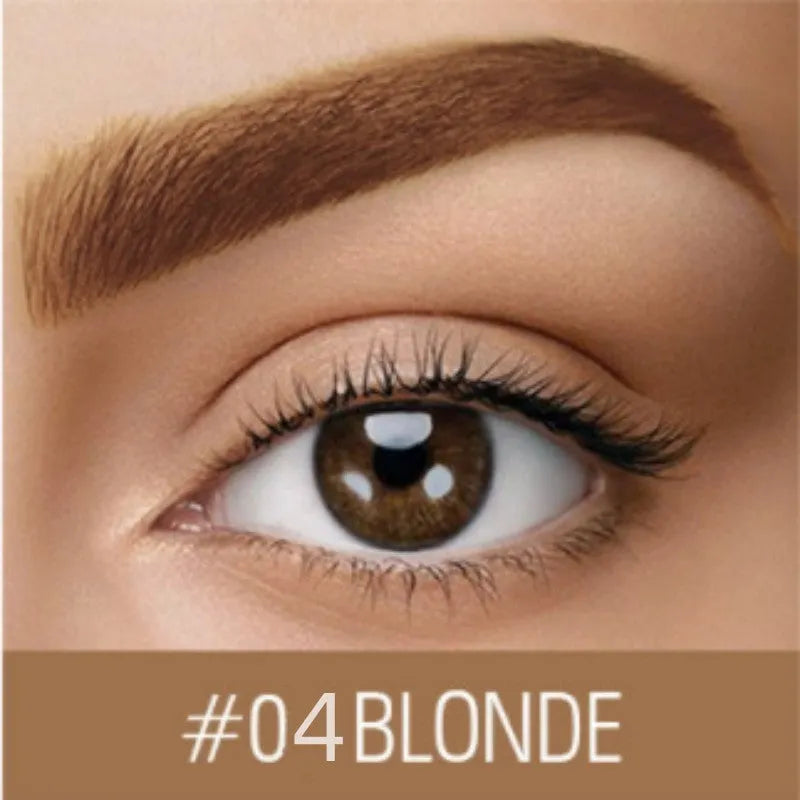 Waterproof brow cream tube in dark grey or golden yellow shades with eyebrow dye formulation