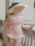 Korean style high-waist one-piece swimsuit in quick-drying polyester