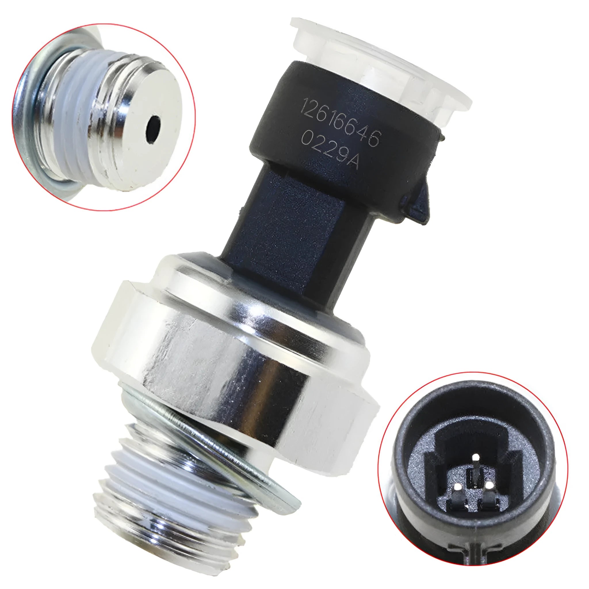 Oil pressure sensor for Buick and Chevrolet cars with part numbers 12573107 12567323 visible