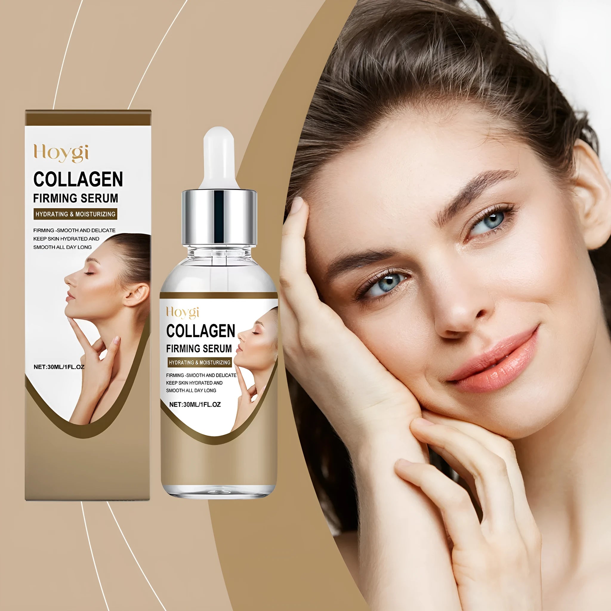 Collagen firming care solution 30ml container measuring 2.8 x 2.8 x 10.3 cm