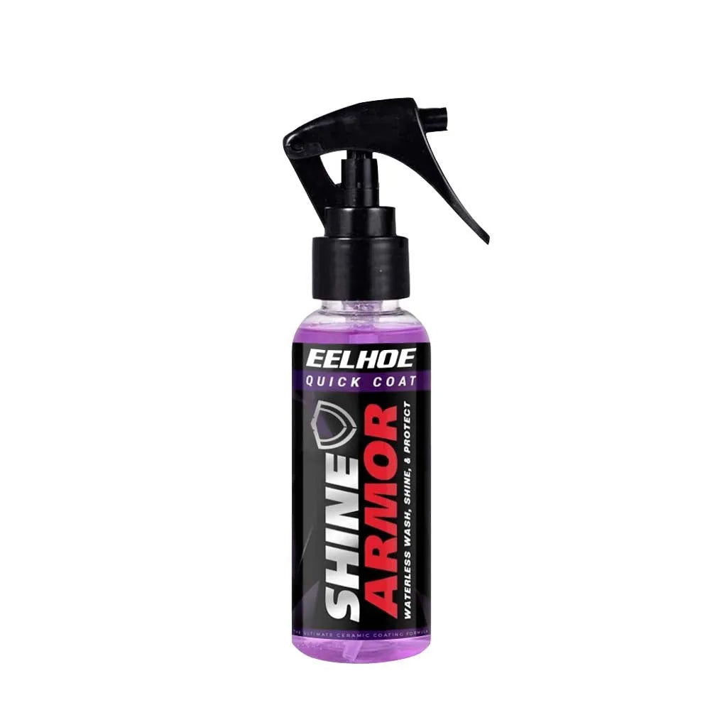Purple automotive nano coating spray bottle with microplated crystal formula.