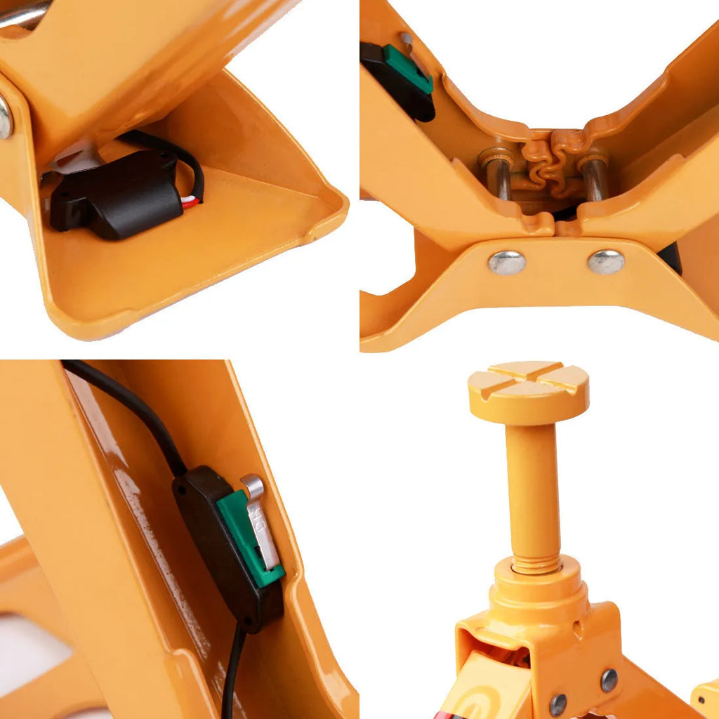 Yellow steel 12V electric car jack and wrench set for emergency tyre changes