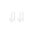 Silver glossy heart-shaped Korean-style earrings with a three-dimensional design on a white background.