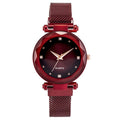 Women's starry quartz watch with magnetic strap and transparent band in L rose gold brown