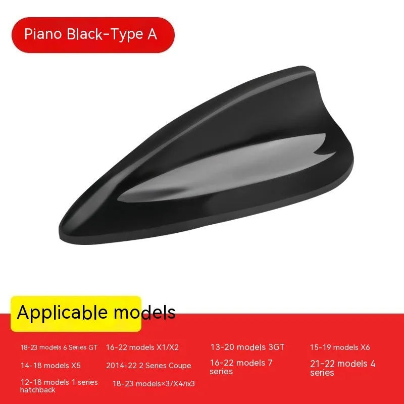 BMW shark fin antenna cover in carbon fibre pattern and piano black ABS plastic.