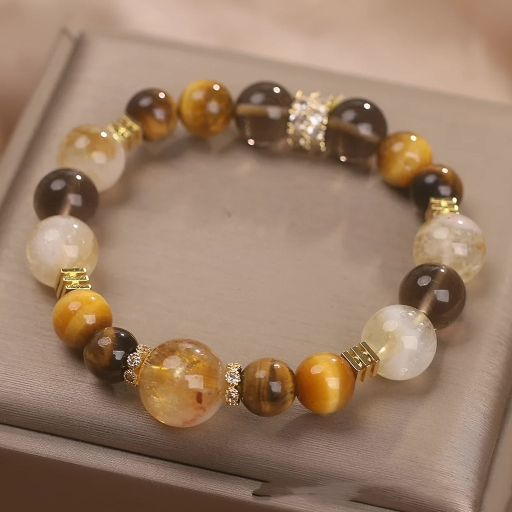 Gold citrine and tigereye bracelet for women, original design travel gift