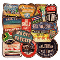 36 retro beach stickers pack with PVC matte film covering showing surfing travel designs