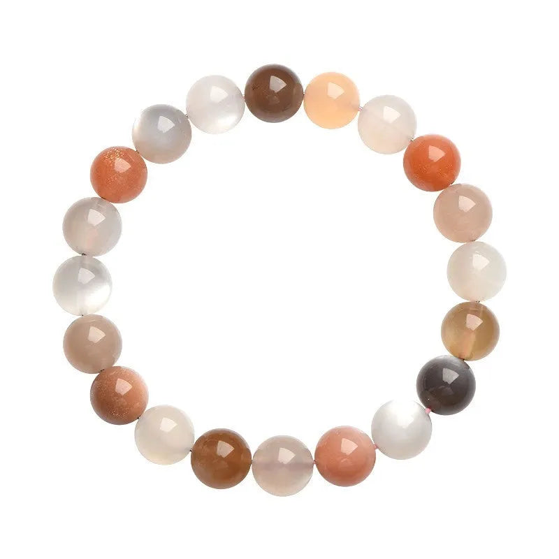 Natural moonstone bracelet with 8mm colourful beads on a single strand.