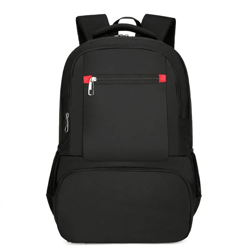 Light grey Oxford cloth insulated backpack with curved shoulder straps and a pull rod belt.
