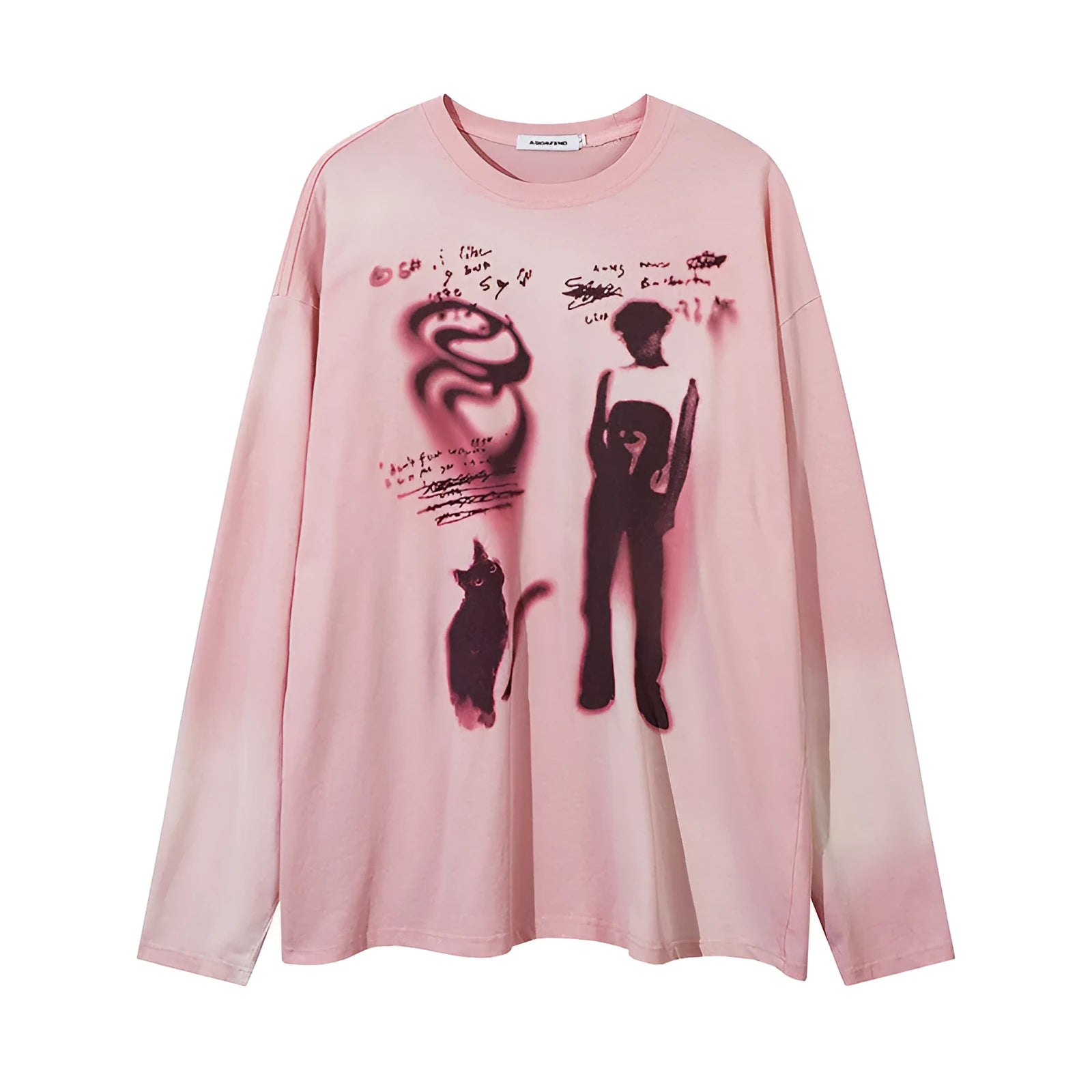 Women's loose cotton pullover top with letter pattern and drop-shoulder sleeves in dark grey