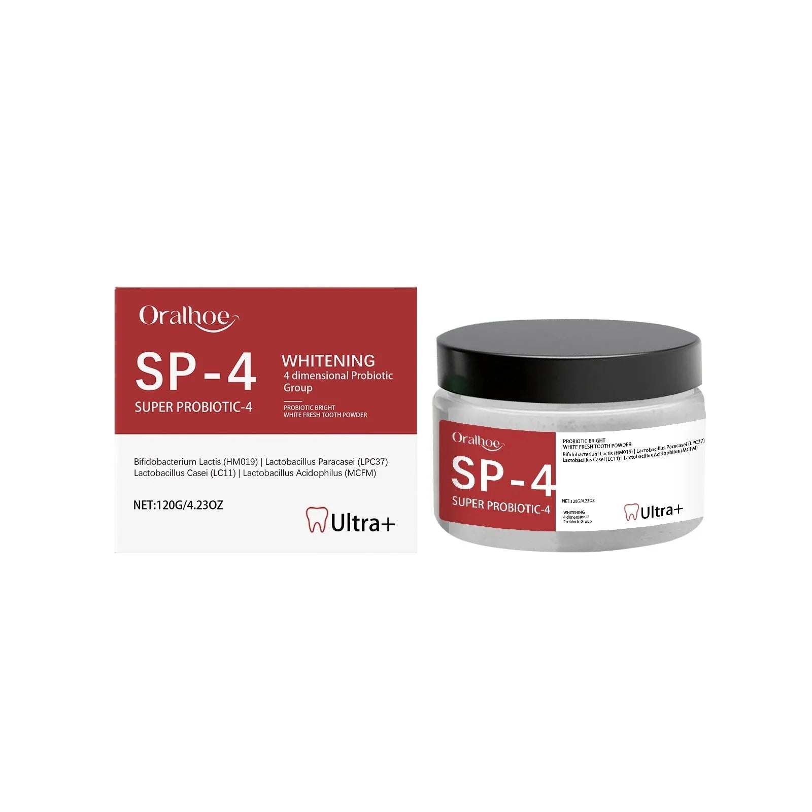 Bright White Stain Removing Tooth Powder 120g container with peppermint and sodium bicarbonate ingredients