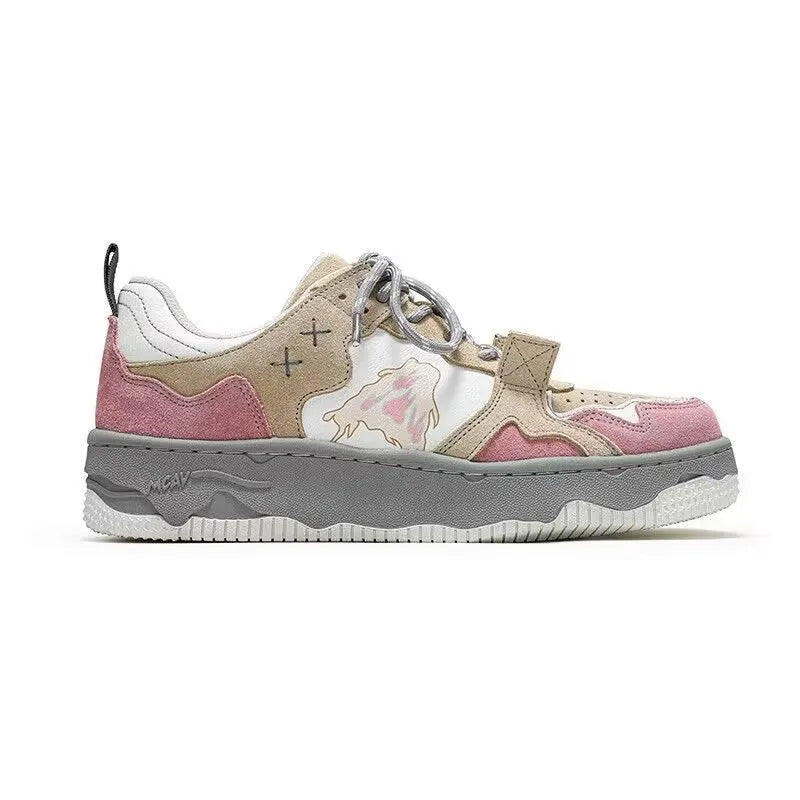 Retro student sneakers for women in pink with artificial PU upper and rubber sole