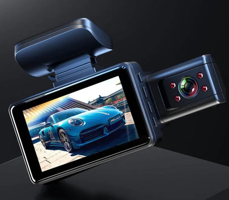 Front car driving recorder dash cam with 3.0 inch screen mounted on vehicle windscreen