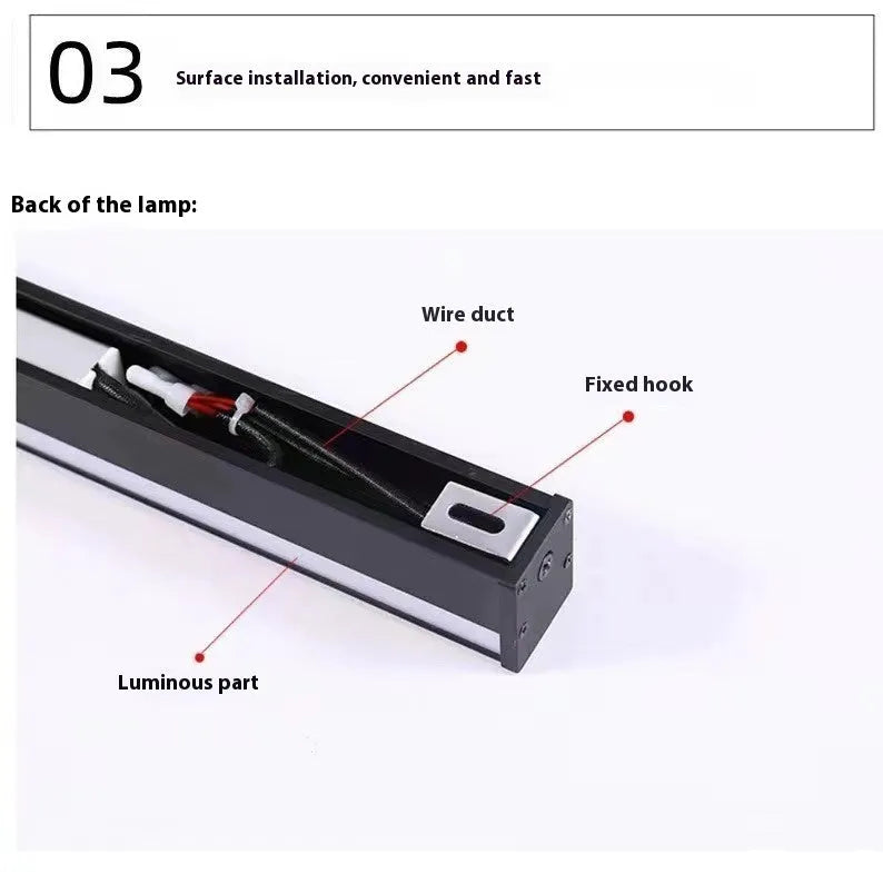 80cm long black aluminium LED wall lamp with touch control for three light colours on a plain wall.