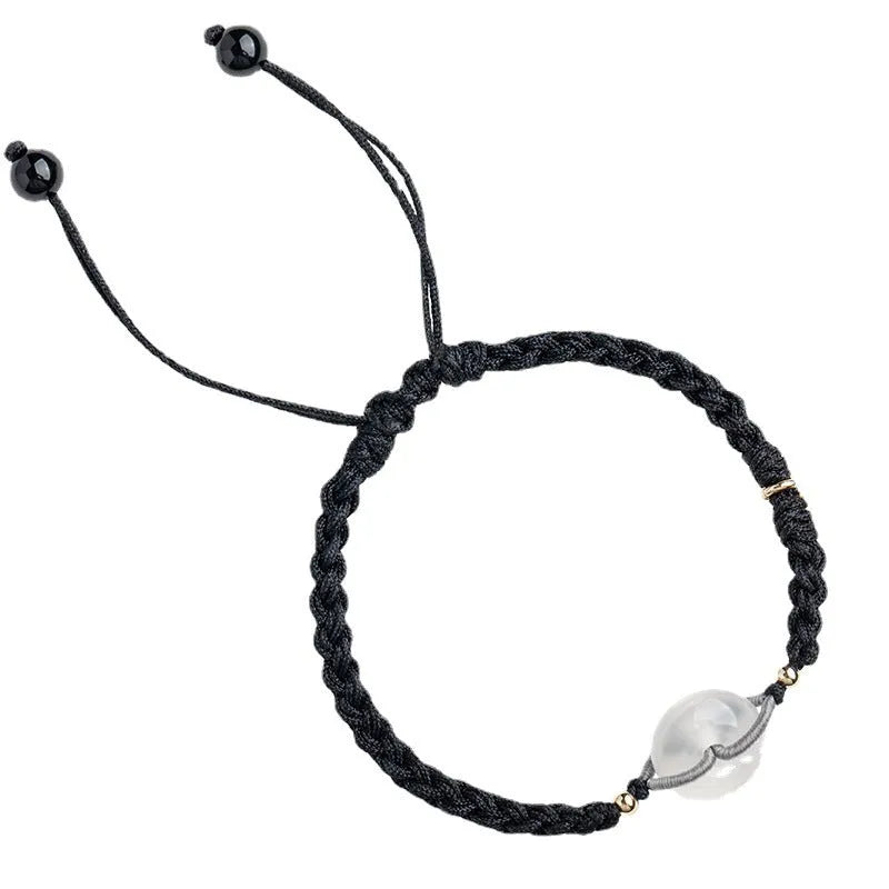 Woven crystal bracelet with flower motifs and ethnic design in black or double colour rope