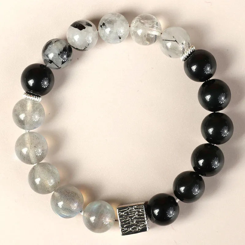 Couple crystal bracelet set with 10mm geometric shapes in khaki colour variations