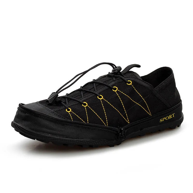 Portable folding outdoor hiking shoes with side zipper closure in mesh material
