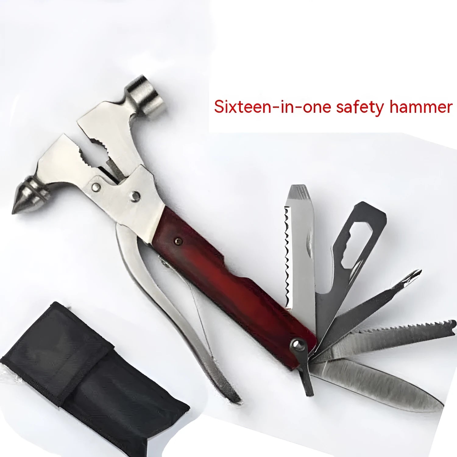 16-in-1 car safety hammer with solid steel construction and Oxford fabric bag