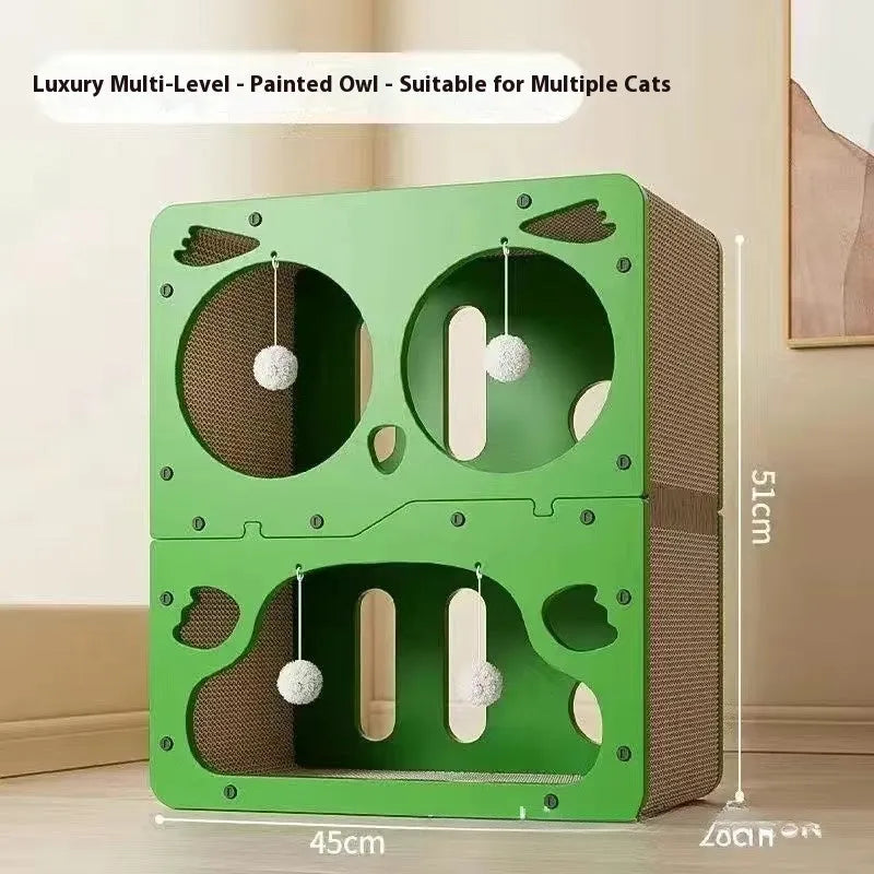 Double-layer cat nest with integrated scratching surface in one of six style options