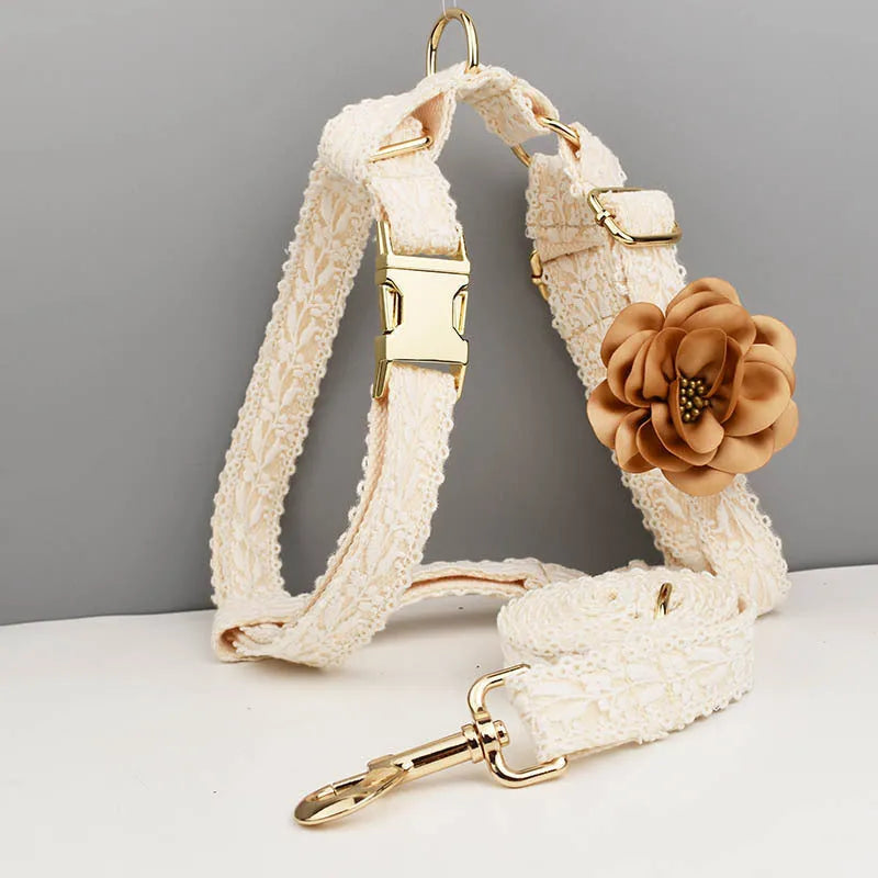 Polyester dog wedding vest and collar set with lace leaf design for holiday celebrations