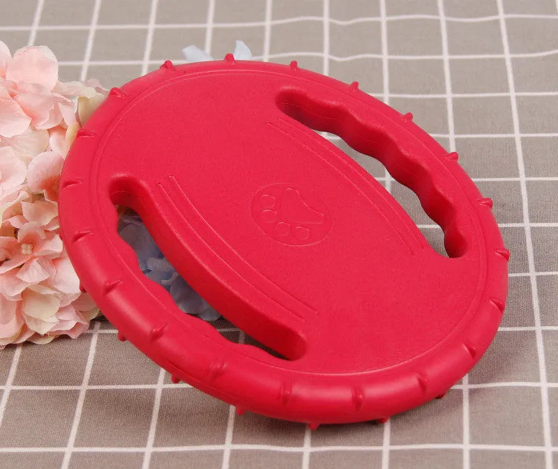 Dog anti-bite training frisbee and interactive bite ring in orange and green plastic sizes medium large trumpet
