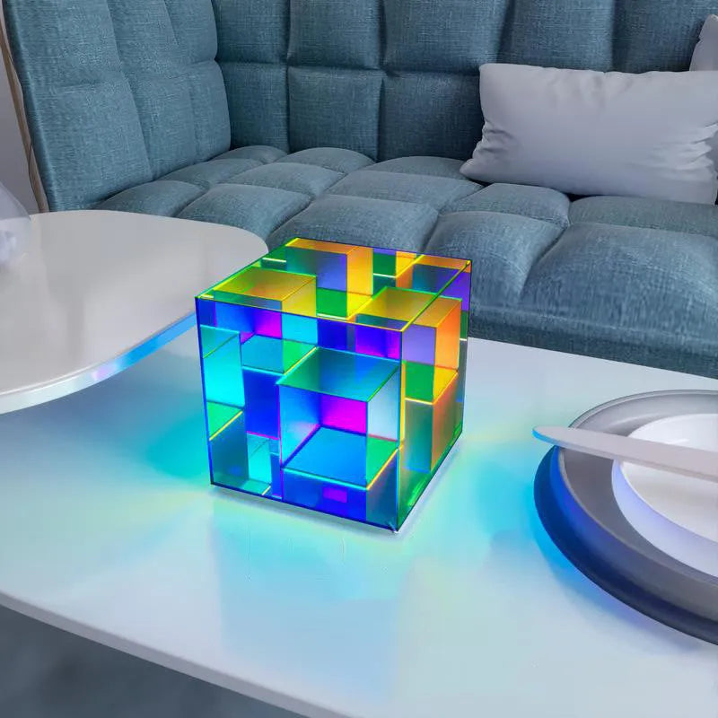 Creative night light acrylic cube LED colour box with USB power and push-button switch in three sizes 15 22 30 cm
