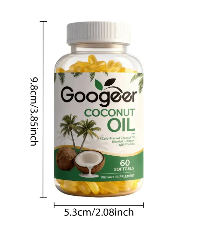 Coconut oil soft capsules with vitamin E, pack of 60 softgels for daily supplement use