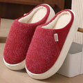 Winter warm plush home slippers with knitted fabric upper and thick TPR sole in multiple colours