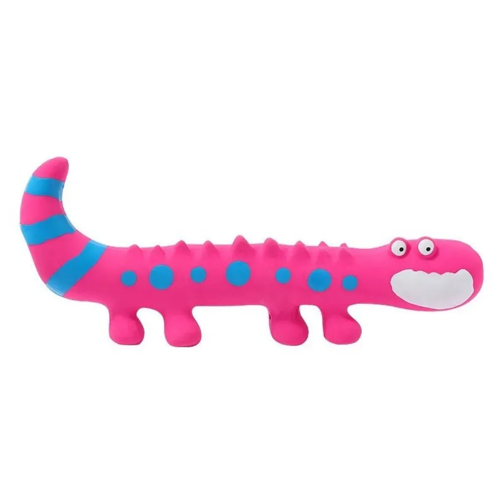 Green latex lizard squeaky dog toy with built-in squeaker for small to medium dogs, 20 cm long