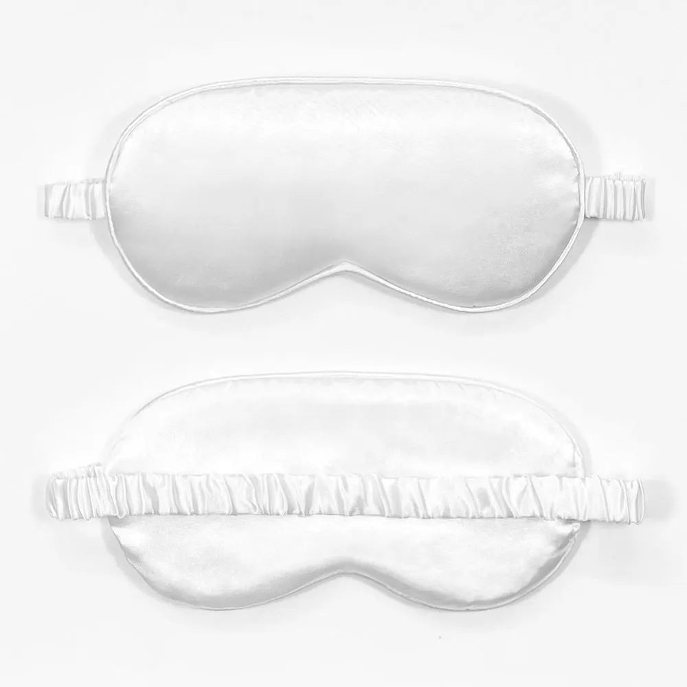 Double-sided silk-like eyeshade in rayon elastic satin shown in multiple colour options including black, beige, and wine red