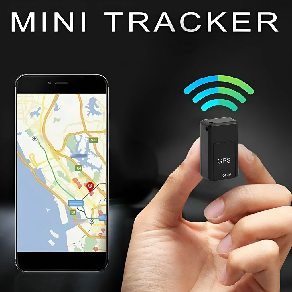 Black mini magnetic GPS tracker, 35×20×14mm, rechargeable with USB cable