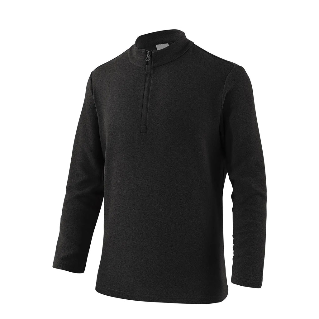 Men's stand collar half zip pullover sweater in solid colour with dimensional patch pocket on front