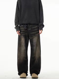 Men's retro straight-leg jeans in Black Gray, low waist, high elasticity denim, available in sizes S-3XL