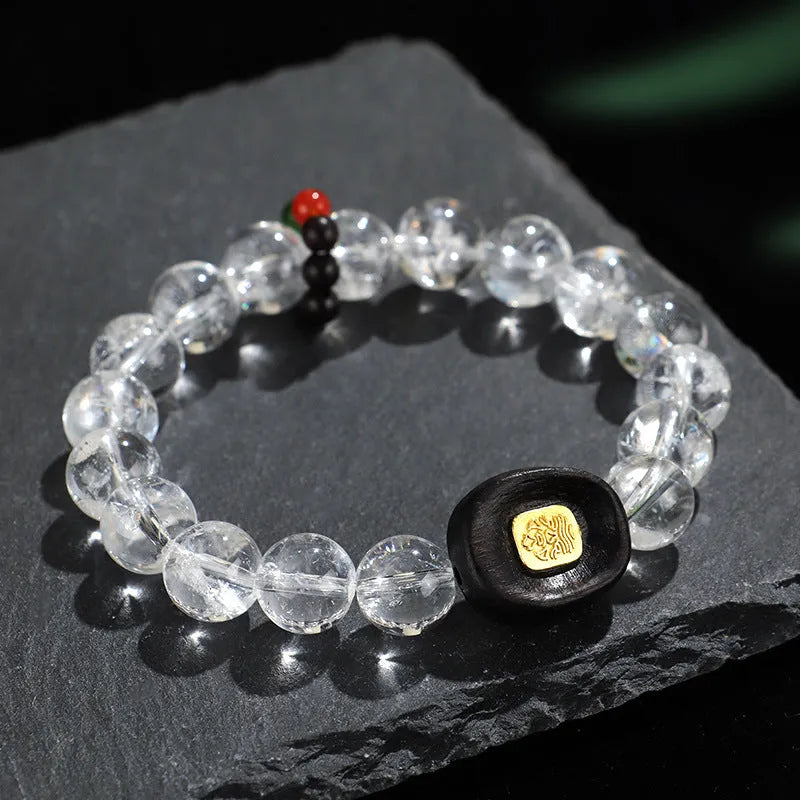 Handmade natural white crystal ebony bracelet with five warp ethnic design for unisex wear