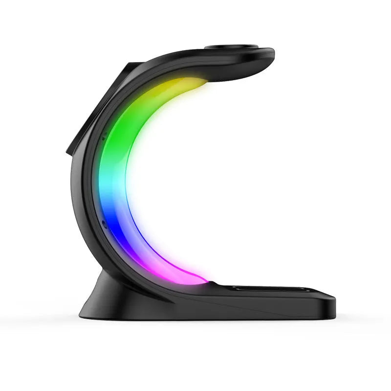 4 in 1 magnetic wireless charger fast charging station with RGB atmosphere light for iPhone AirPods Watch in black and white