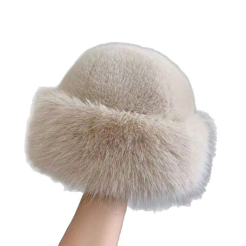Plush Mongolian hat in faux mink fur, dome style, cold-proof for winter, available in black, brown, milk tea, and milky white