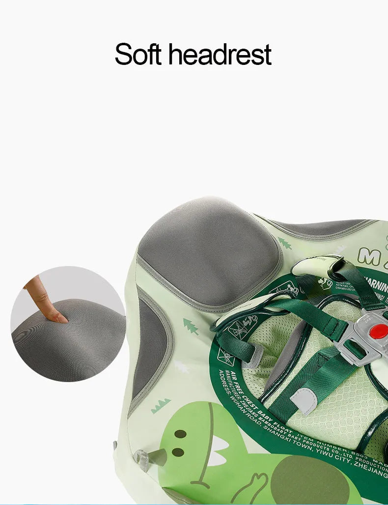 Dinosaur-themed inflatable baby swimming ring with sun shade in green colour