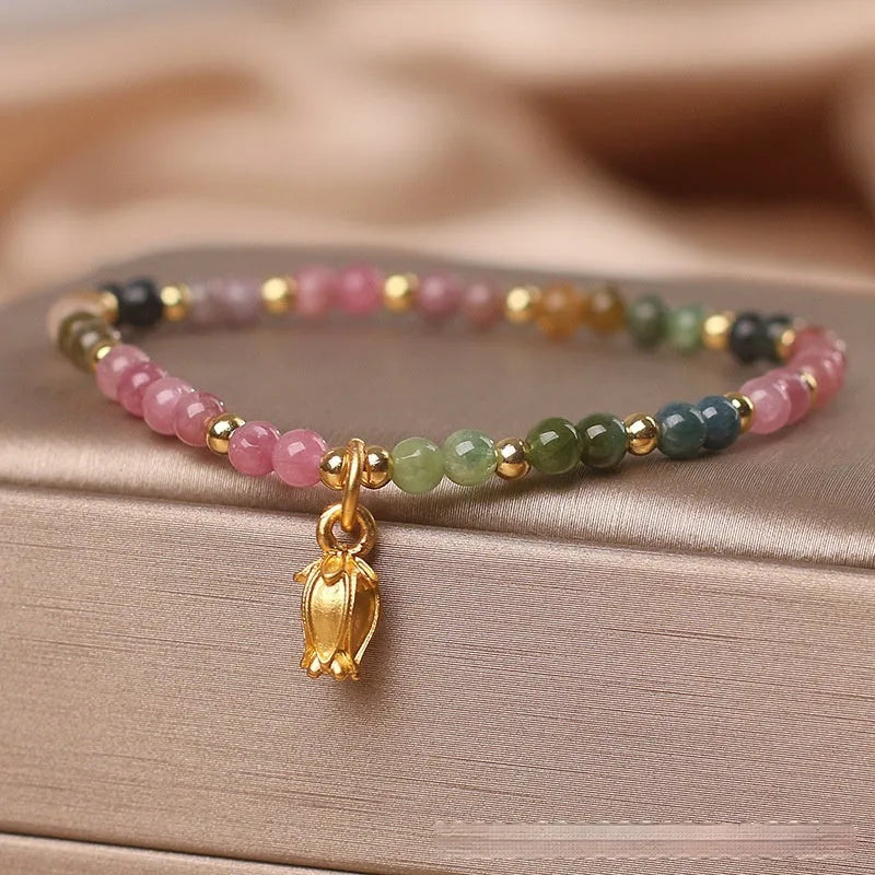 Natural Tourmaline floral bead anklet for women shown as both ankle chain and bracelet
