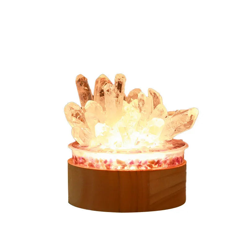 White crystal single crystal small night light with USB cable, natural mineral aggregate, 10 x 8.5 cm