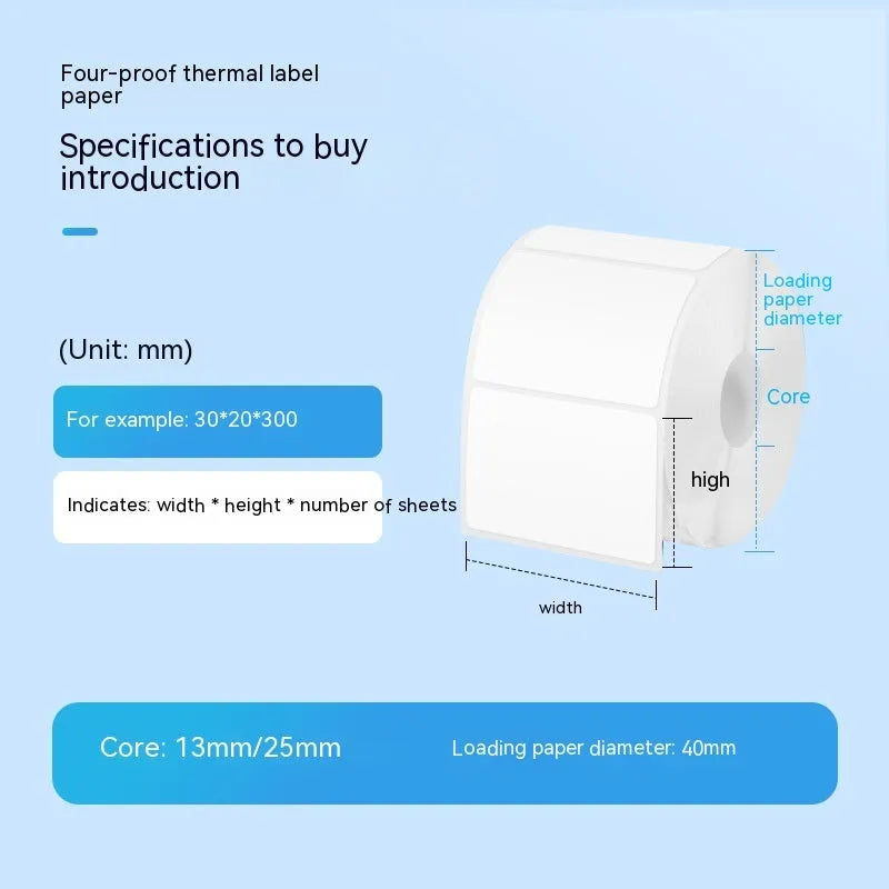 Roll of white 40x40mm four-proof thermosensitive paper adhesive labels for retail pricing applications