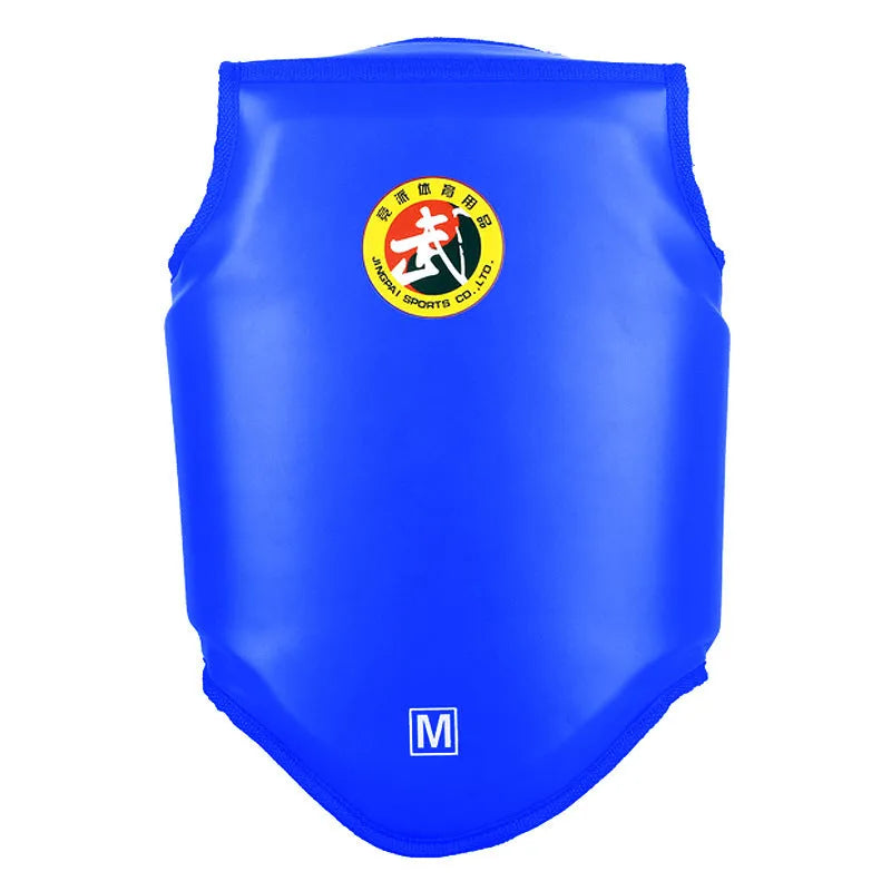 Boxing helmet and chest protector set in red colour with PU construction